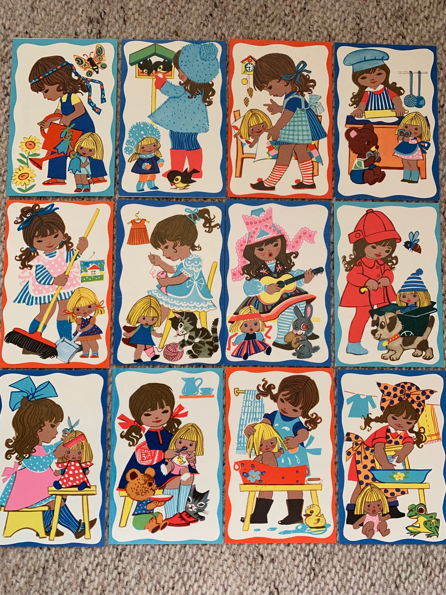 Vintage postcard set - Triinu's Day - Made in Soviet Estonia - artist M.Fuks - Card Game for Children - collectible postcards - 1974 - unused