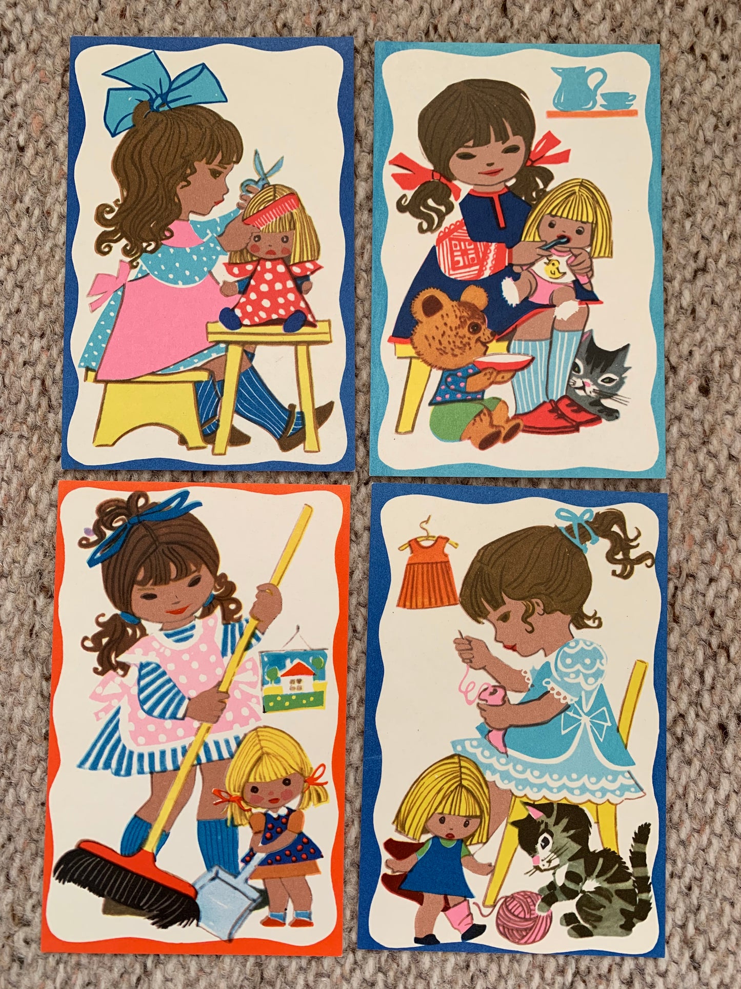Vintage postcard set - Triinu's Day - Made in Soviet Estonia - artist M.Fuks - Card Game for Children - collectible postcards - 1974 - unused