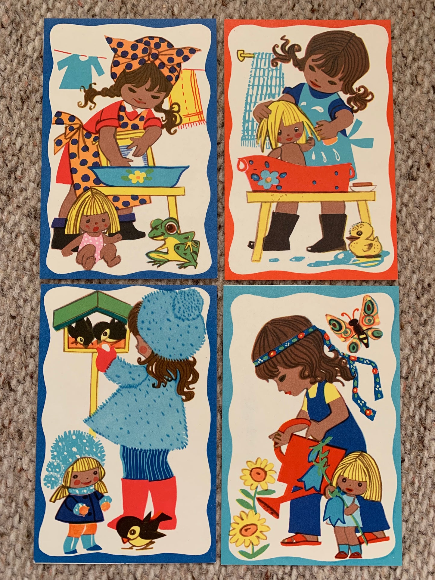 Vintage postcard set - Triinu's Day - Made in Soviet Estonia - artist M.Fuks - Card Game for Children - collectible postcards - 1974 - unused