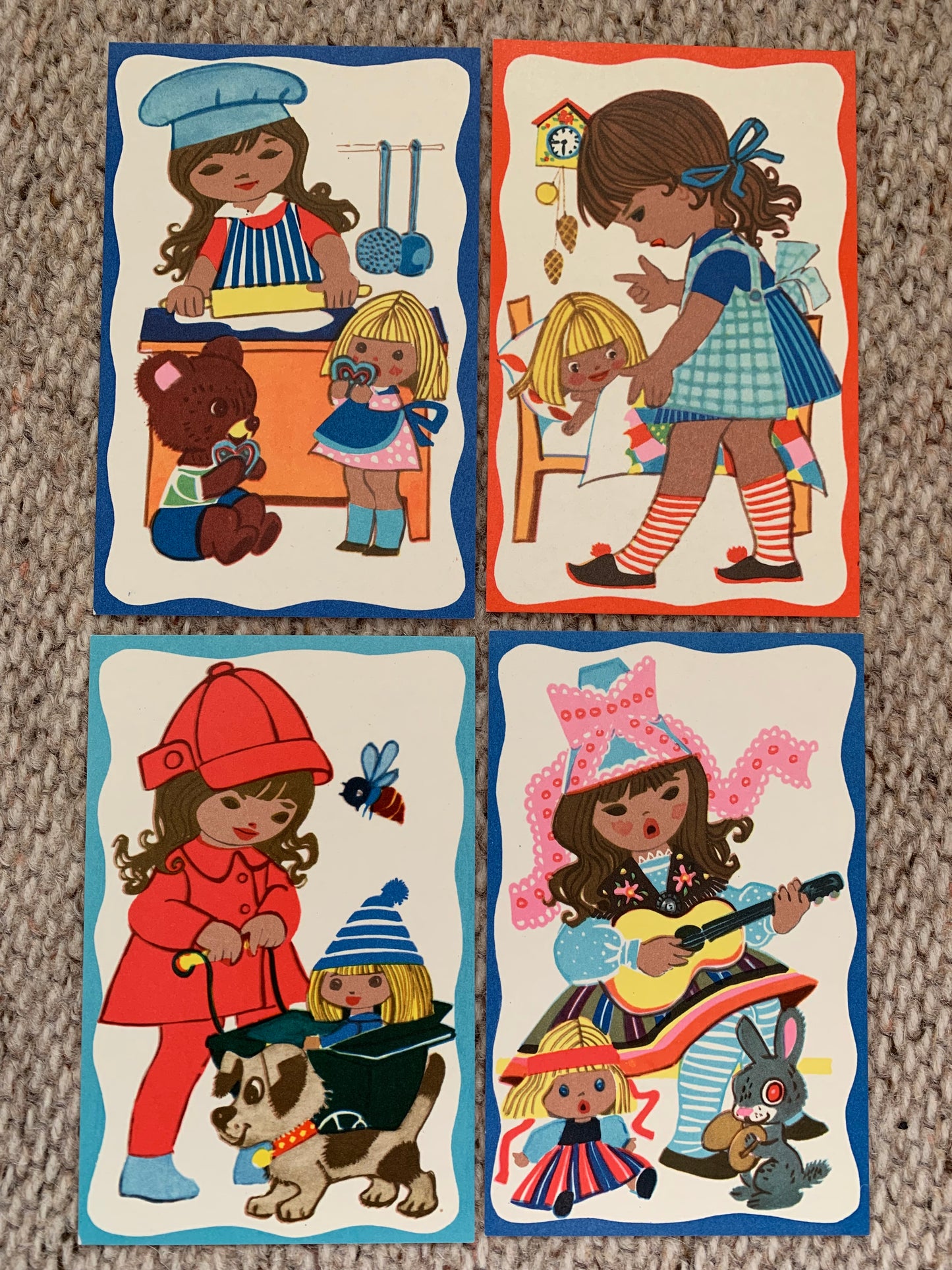 Vintage postcard set - Triinu's Day - Made in Soviet Estonia - artist M.Fuks - Card Game for Children - collectible postcards - 1974 - unused