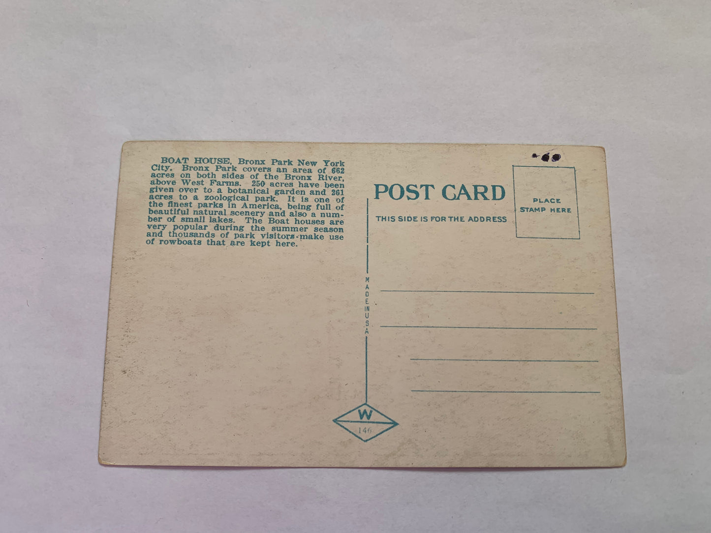 Old postcard - Antique postcard - Boat House - Bronx Park - New York - USA - Carte Postale - early 1900s - Unused