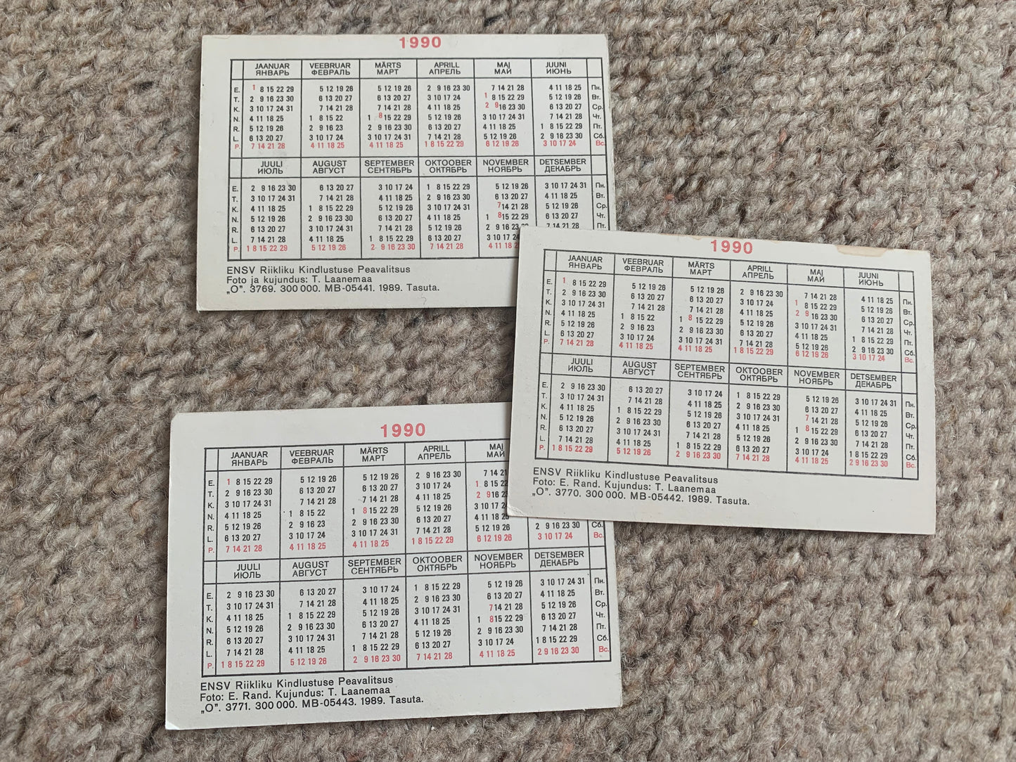 Set of 3 Estonian Soviet-time pocket calendars - Insurance advertisement pocket calendars for the year 1990