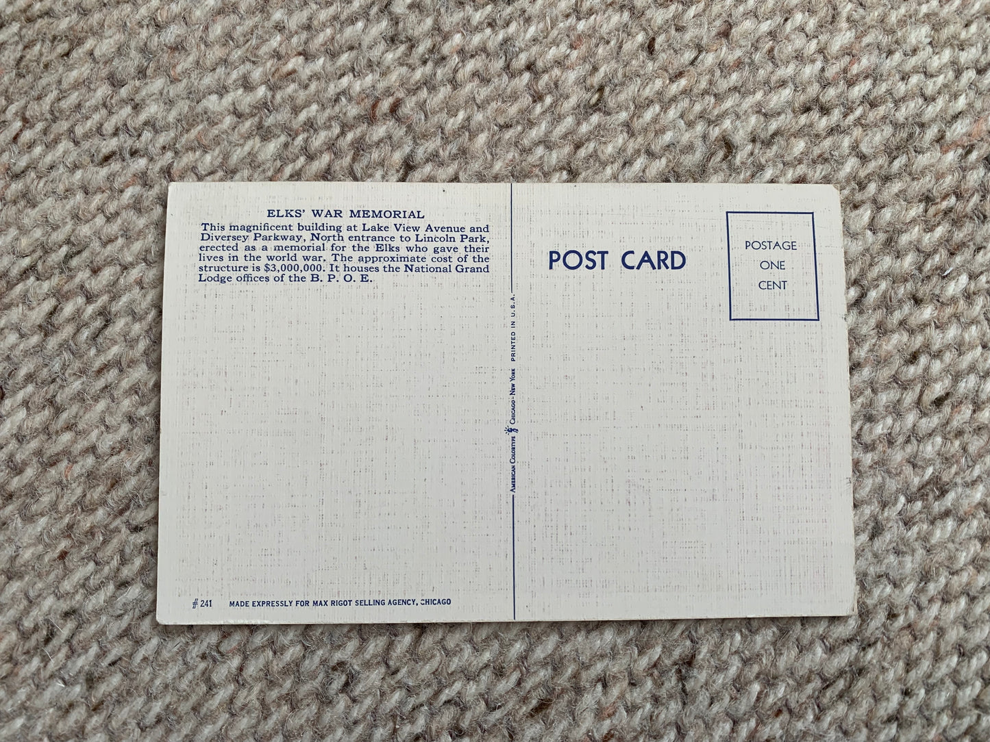 Old postcard - Antique postcard - USA - Elks National War Memorial - Chicago - Carte Postale - Early 1900's - Unused