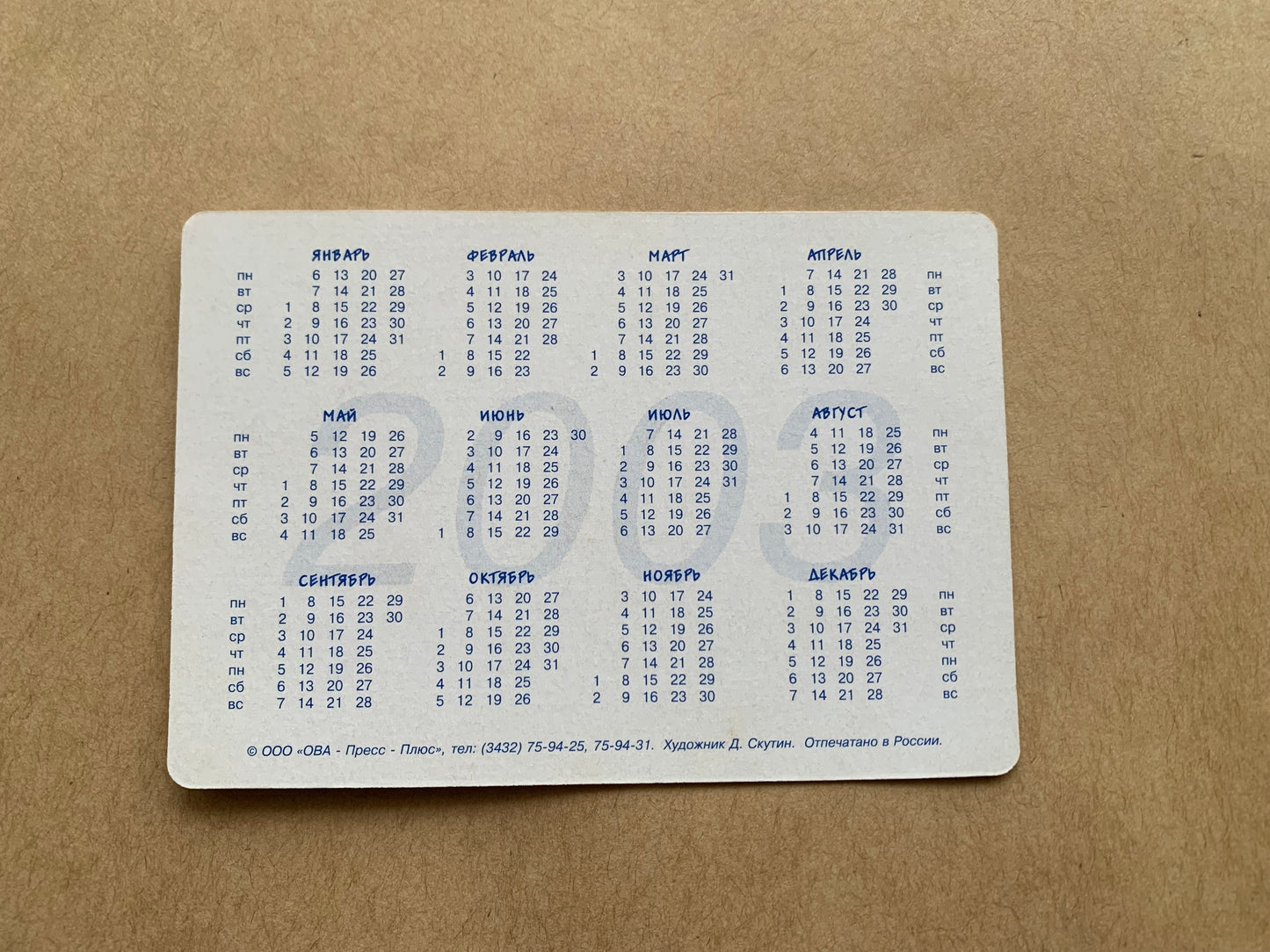 Funny Russian pocket calendar for the year 2003 - Cooking cat