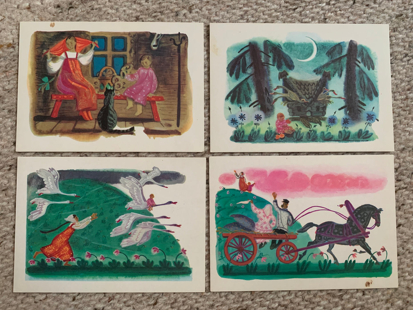 Set of 12 postcards - Russian fairy-tale "Swan Geese" - 1970