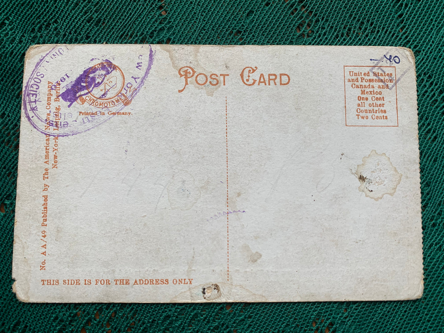 Old postcard - Antique postcard - New York Public Library - No.AA/49 - Published by The American News Company New York, Leipzig, Berlin - USA - early 1900's