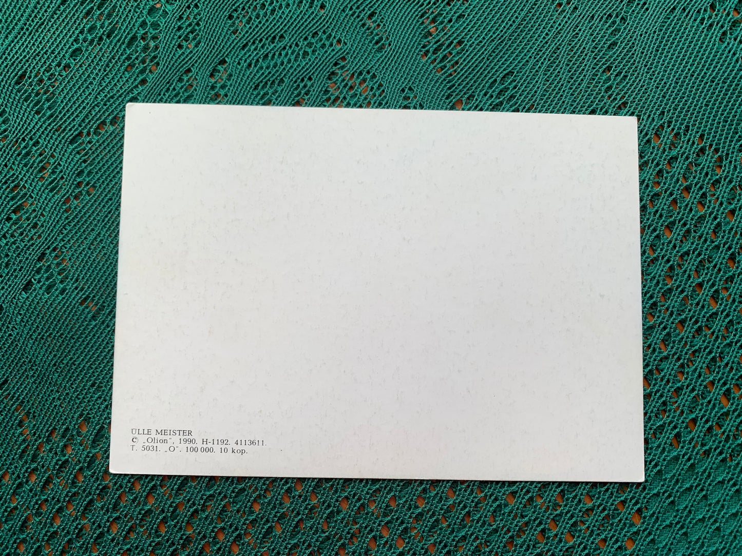 Estonian art postcard - Artist Ülle Meister - Bunnies colouring big eggs - 1990 - unused