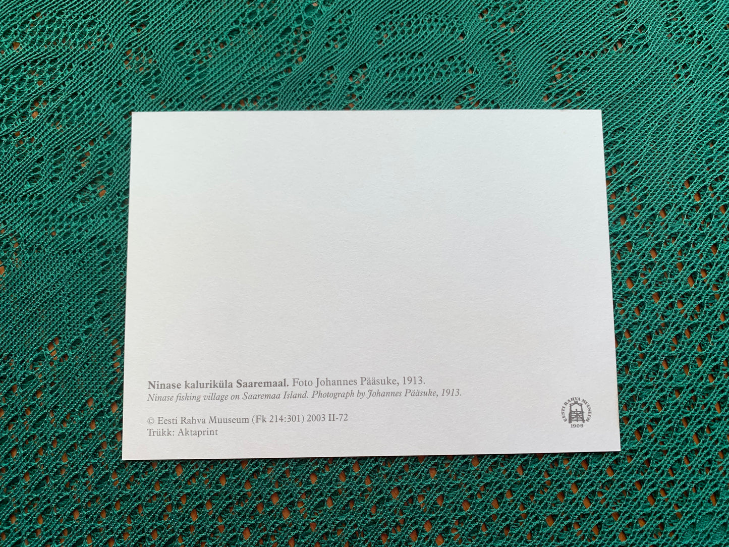 Estonian postcard - Reproduction from old postcards - Ninase fishing village on Saaremaa Island - Original Photo by Johannes Pääsuke, 1913 - unused