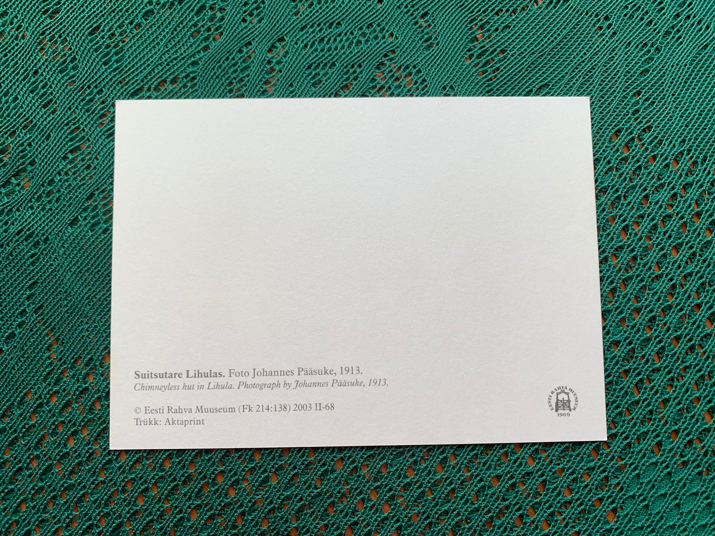 Estonian postcard - Reproduction from old postcards - Chimneyless hut in Lihula - Original Photo by Johannes Pääsuke, 1913 - unused