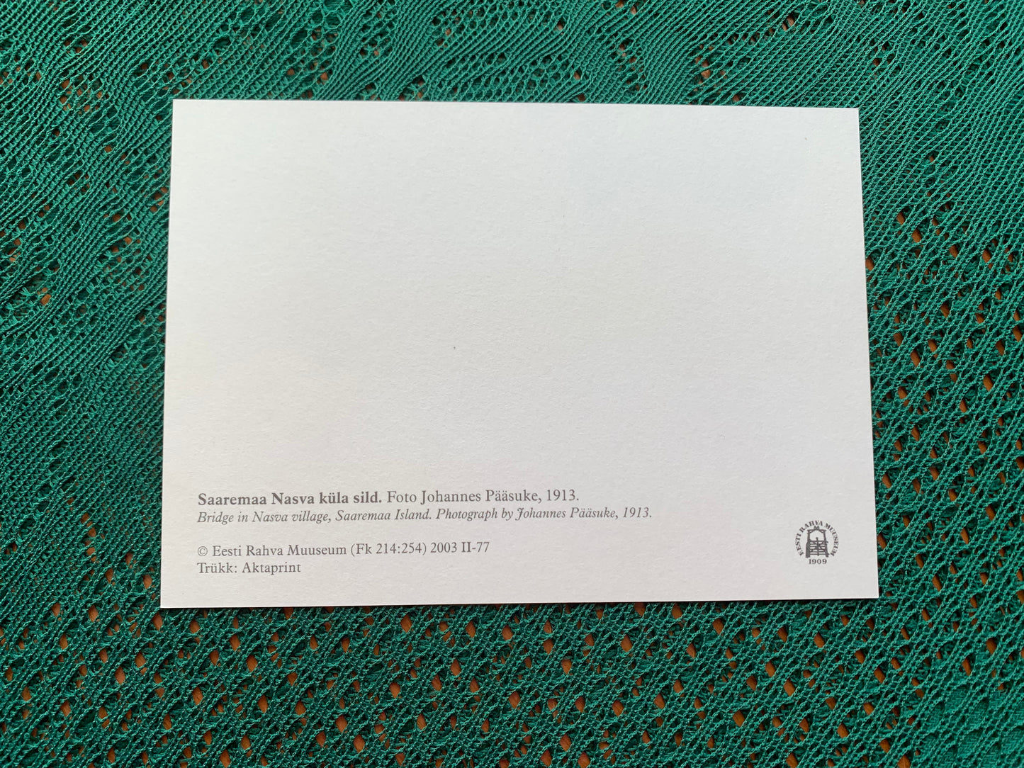 Estonian postcard - Reproduction from old postcards - Bridge in Nasva village, Saaremaa Island - Original Photo by Johannes Pääsuke, 1913 - unused