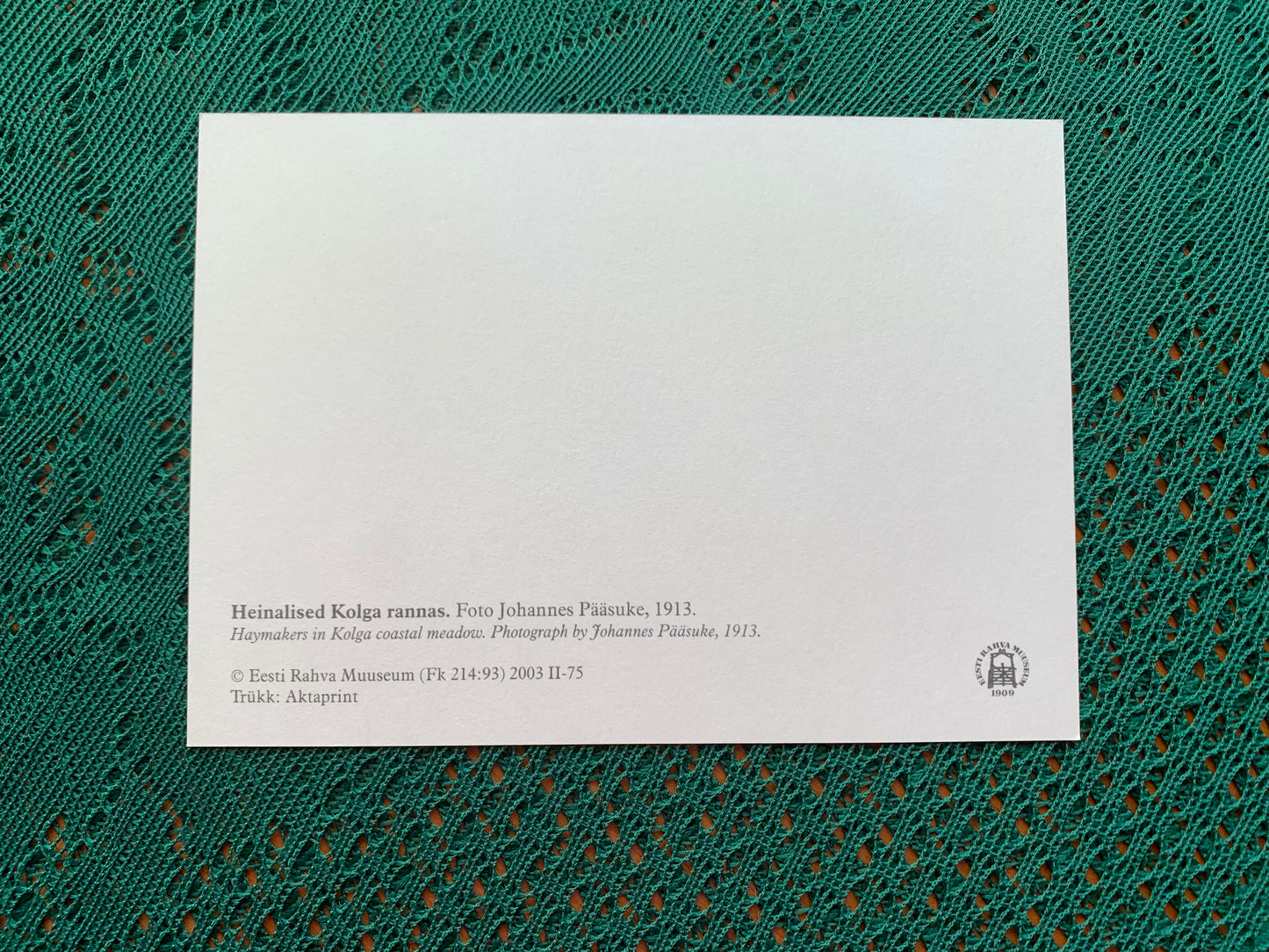 Estonian postcard - Reproduction from old postcards - Haymakers in Kolga coastal meadow - Original Photo by Johannes Pääsuke, 1913 - unused