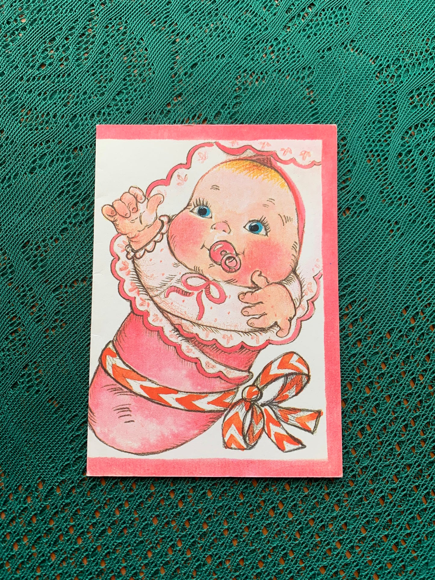 Estonian folded Greeting card - Artist Gunta Randla - Babygirl - Pink Card - 1988 - unused