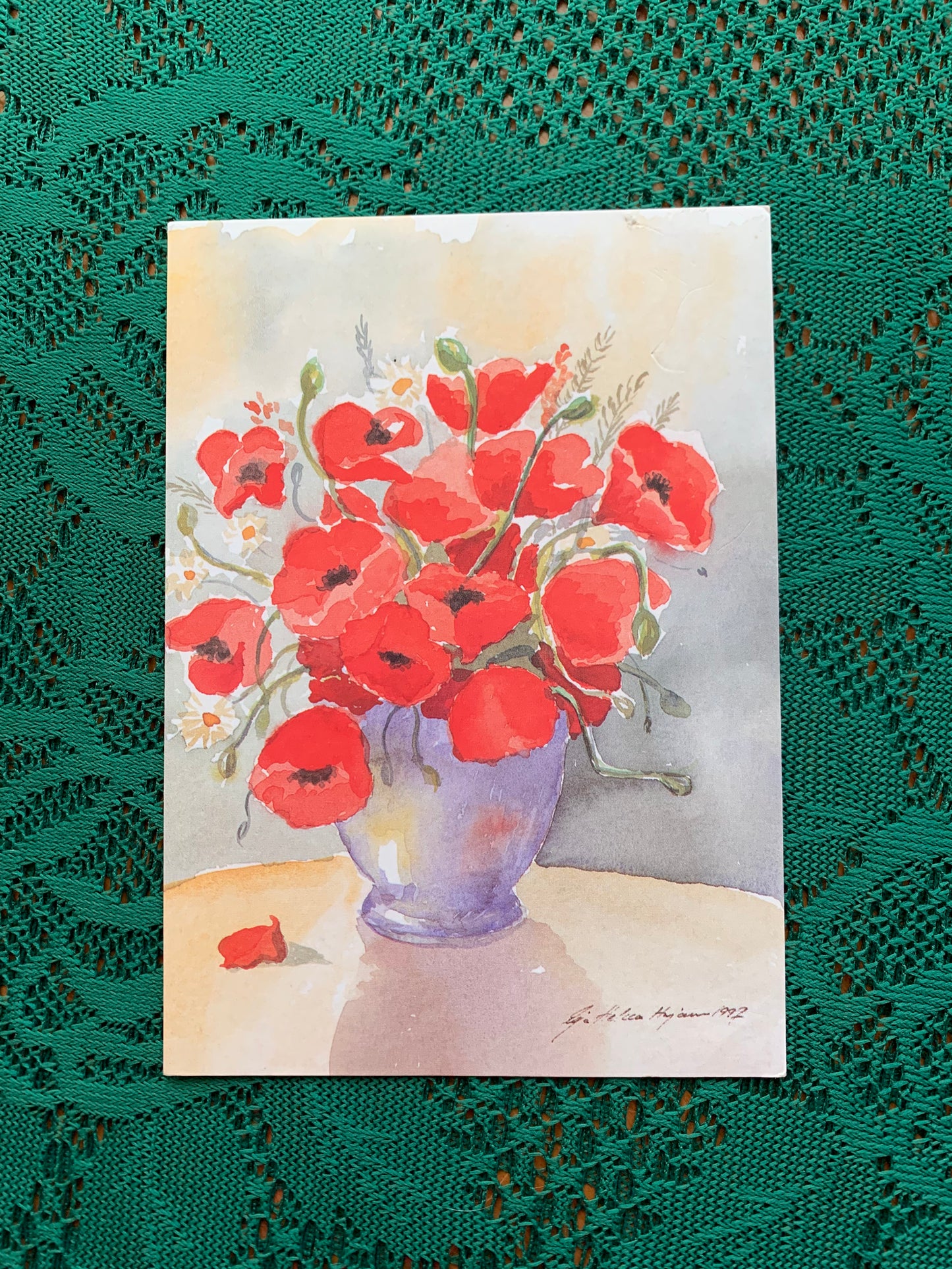 Finnish art postcard with poppies - Printed in Finland - Greeting card, collectible postcard - Flowers - unused