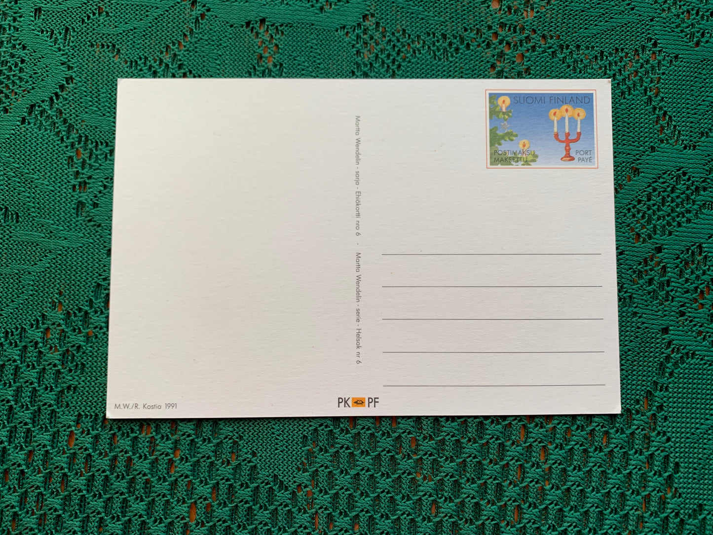 Finnish art postcard - Martta Wendelin series - Christmas card - Printed in Finland - Greeting card, collectible postcard - 1991 - unused