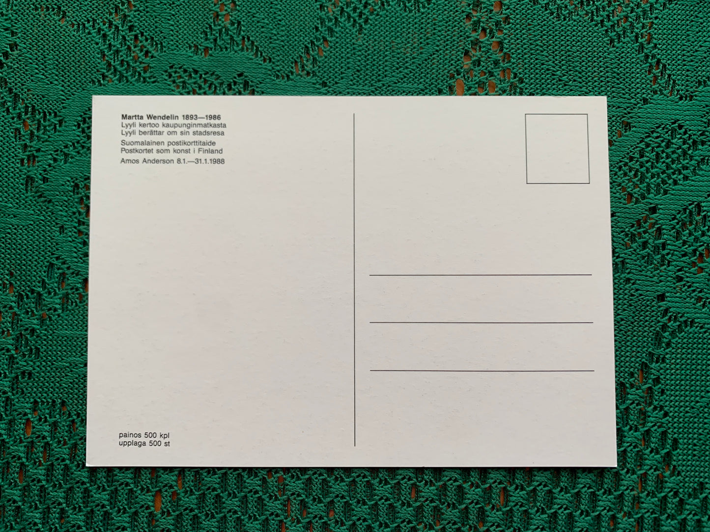 Finnish art postcard - Martta Wendelin series - Printed in Finland - Greeting card, collectible postcard - unused