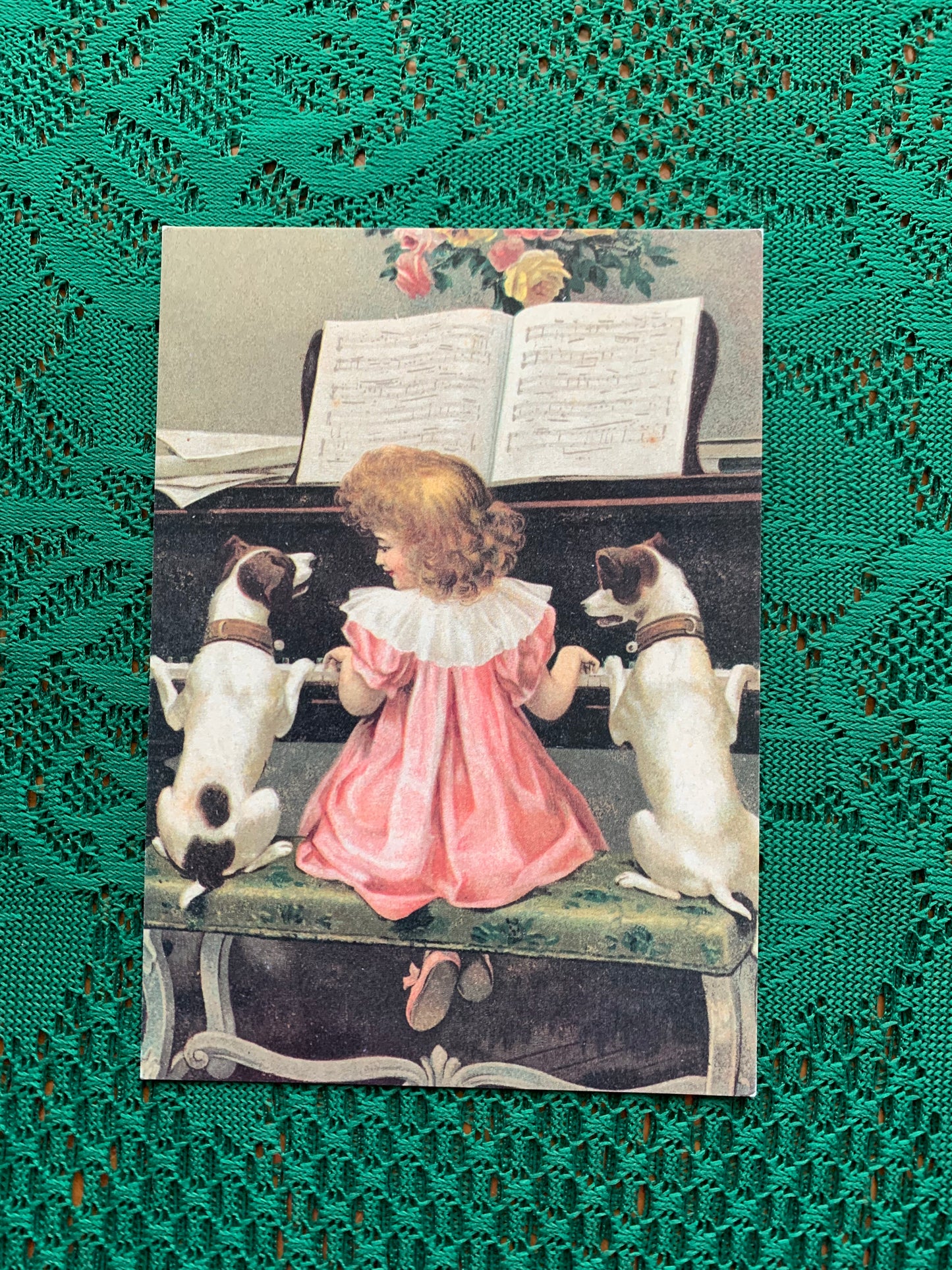 Finnish art postcard with a girl and dogs - Printed in Finland - Greeting card, collectible postcard - unused