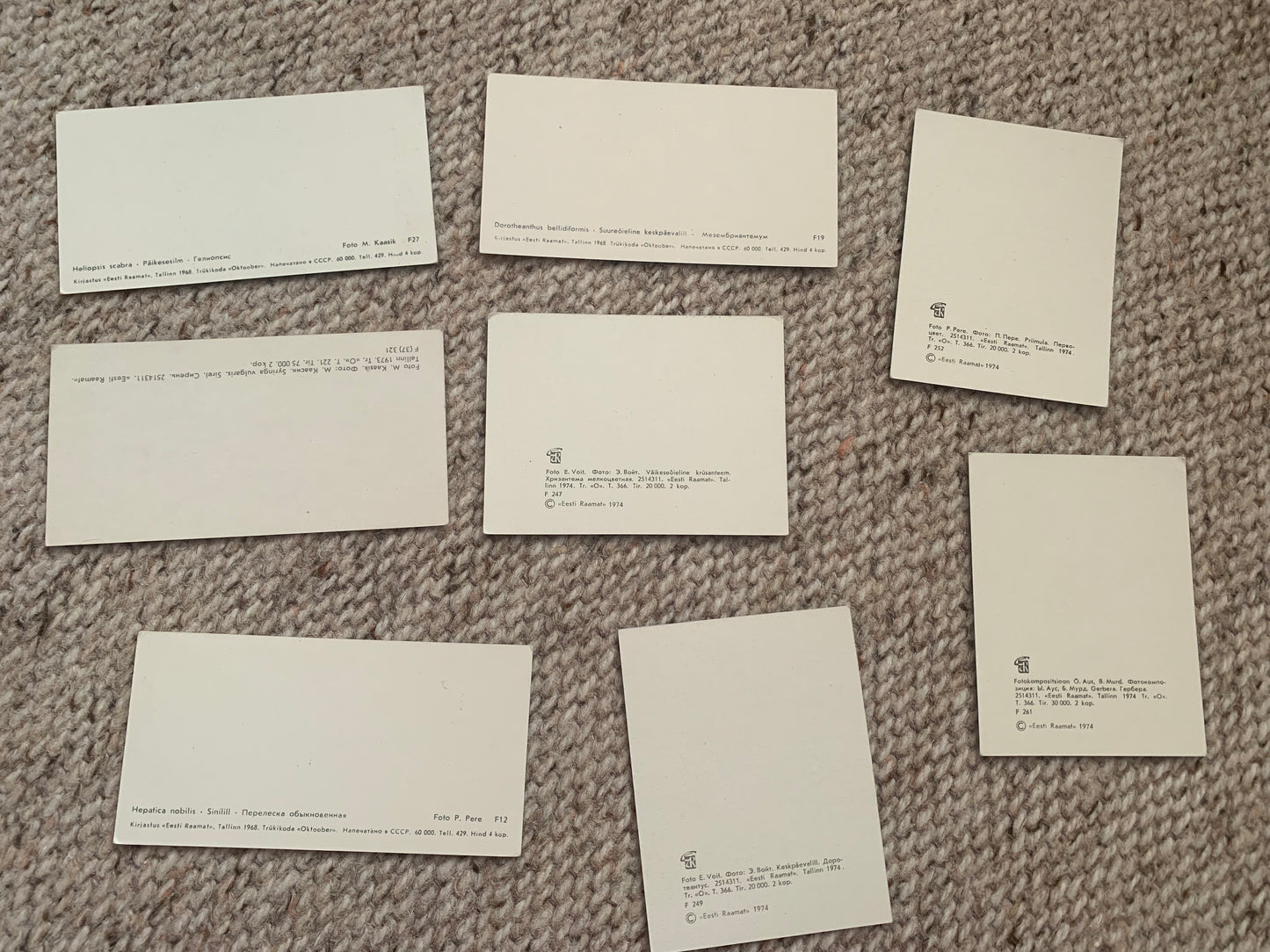 8 small Estonian FLOWER / FLORAL postcards - Printed in USSR - 1968 and 1974 - unused