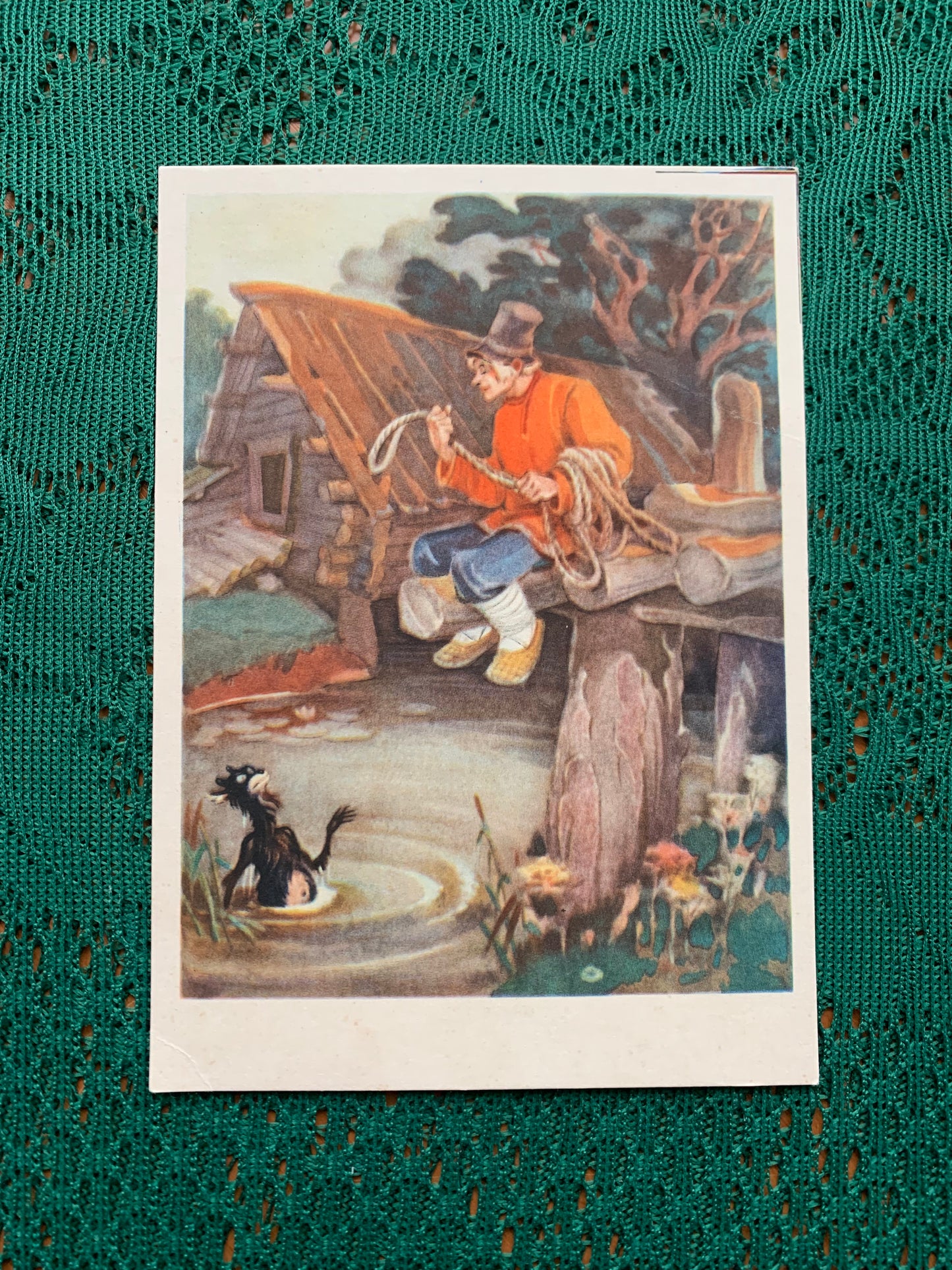 Fairy-tale postcard - Russian folk tale “Owner and Worker” - Printed in USSR - 1955 - unused