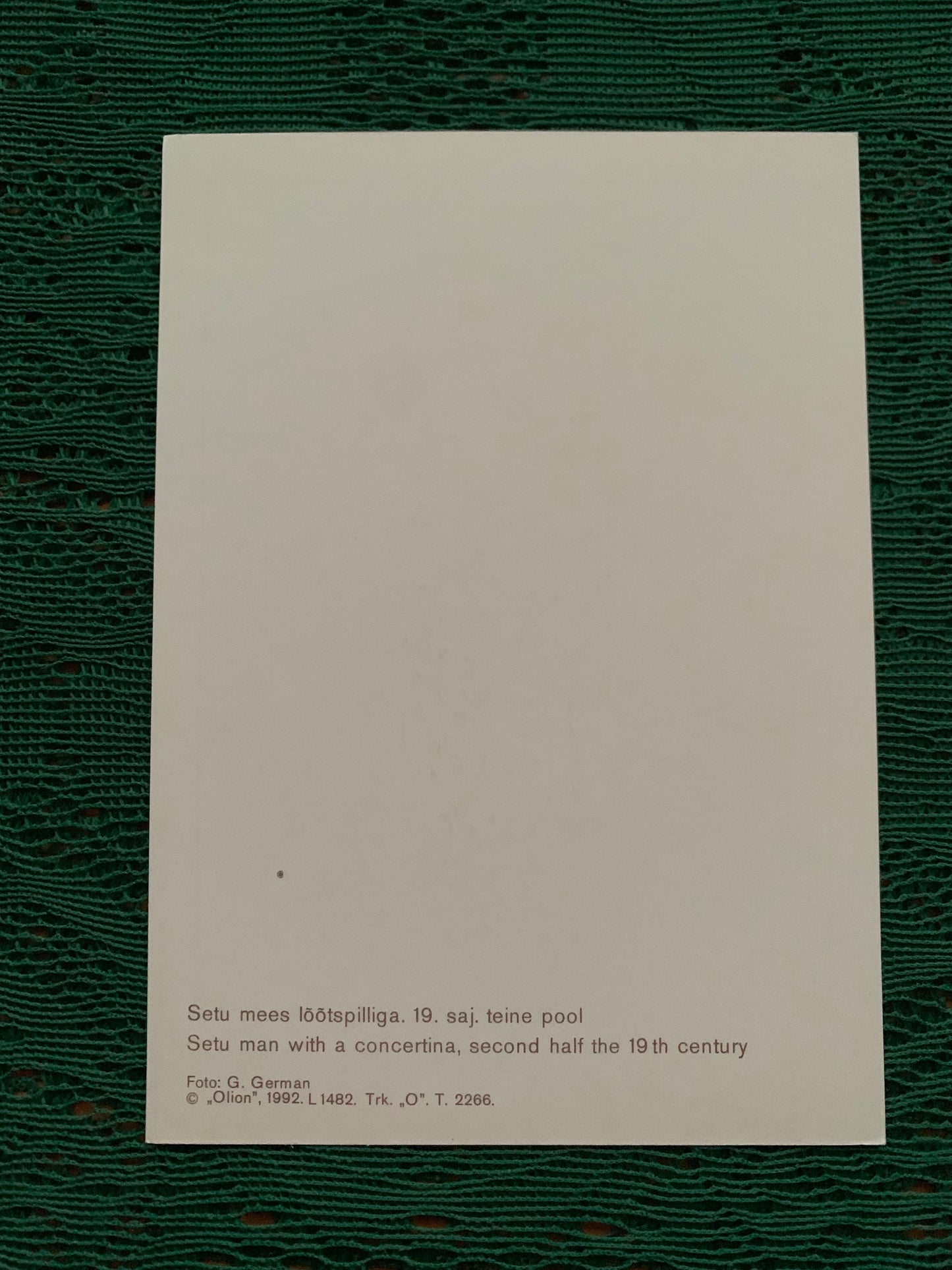 Estonian postcard - Man in Estonian National costume - Setu man with a concertina, second half the 19th century - 1992 - unused