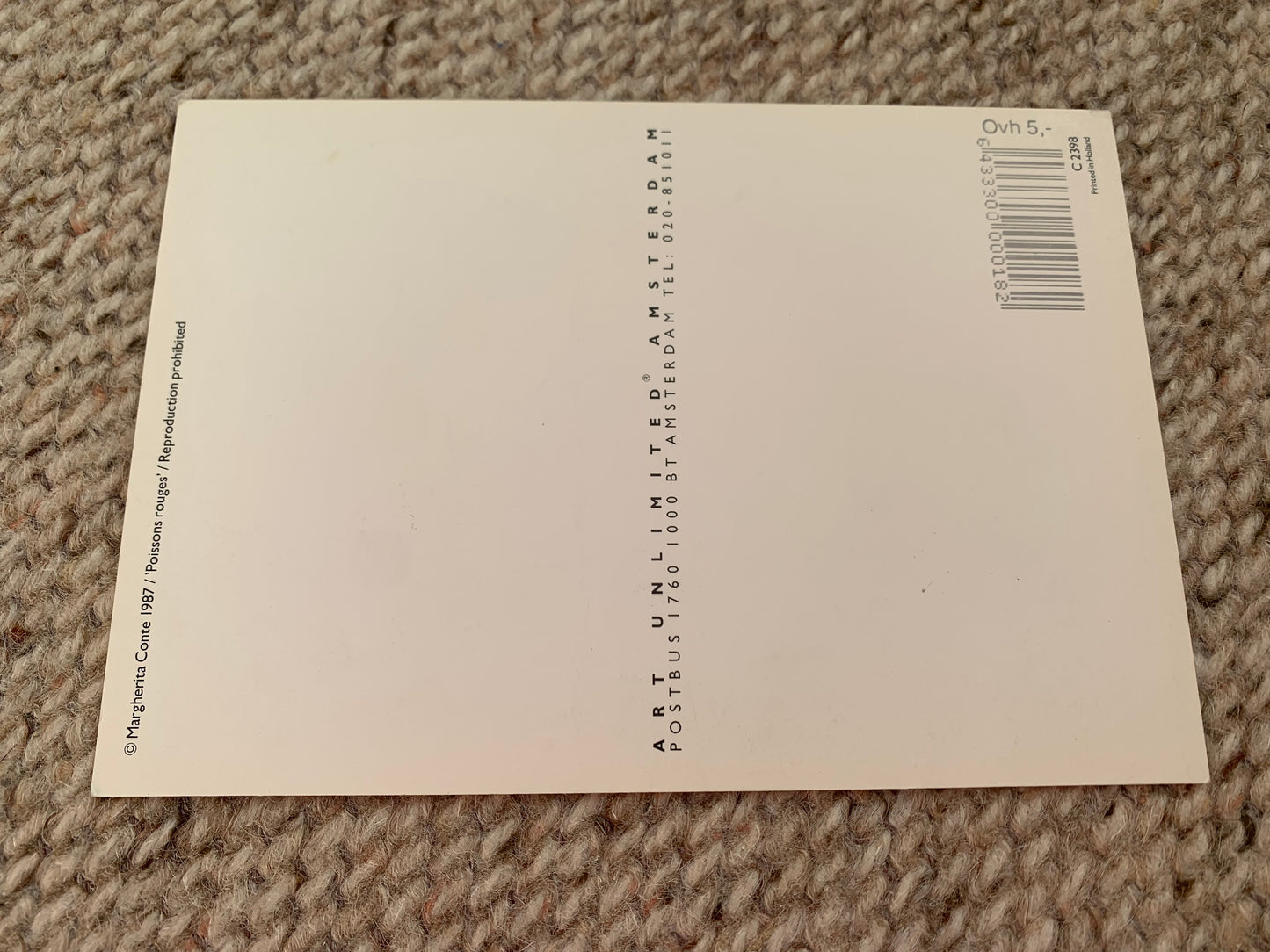 CAT postcard - Collectible card - Printed in Holland - 1987 - unused