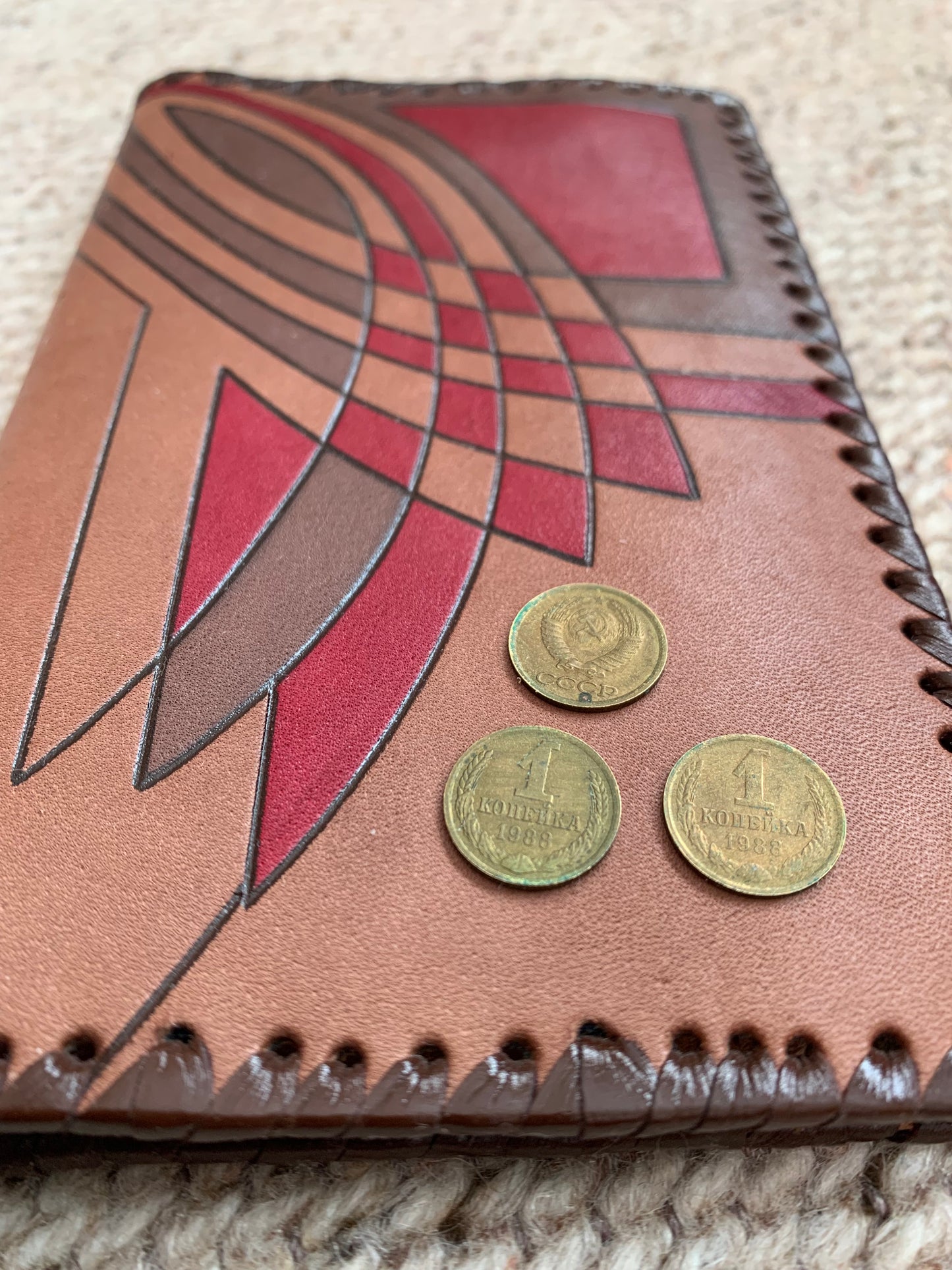 Excellent Condition Unused Vintage Soviet Wallet 1980's Leather Wallet Embossed Decorative Print Stylish Gift Men's Wallet Valter