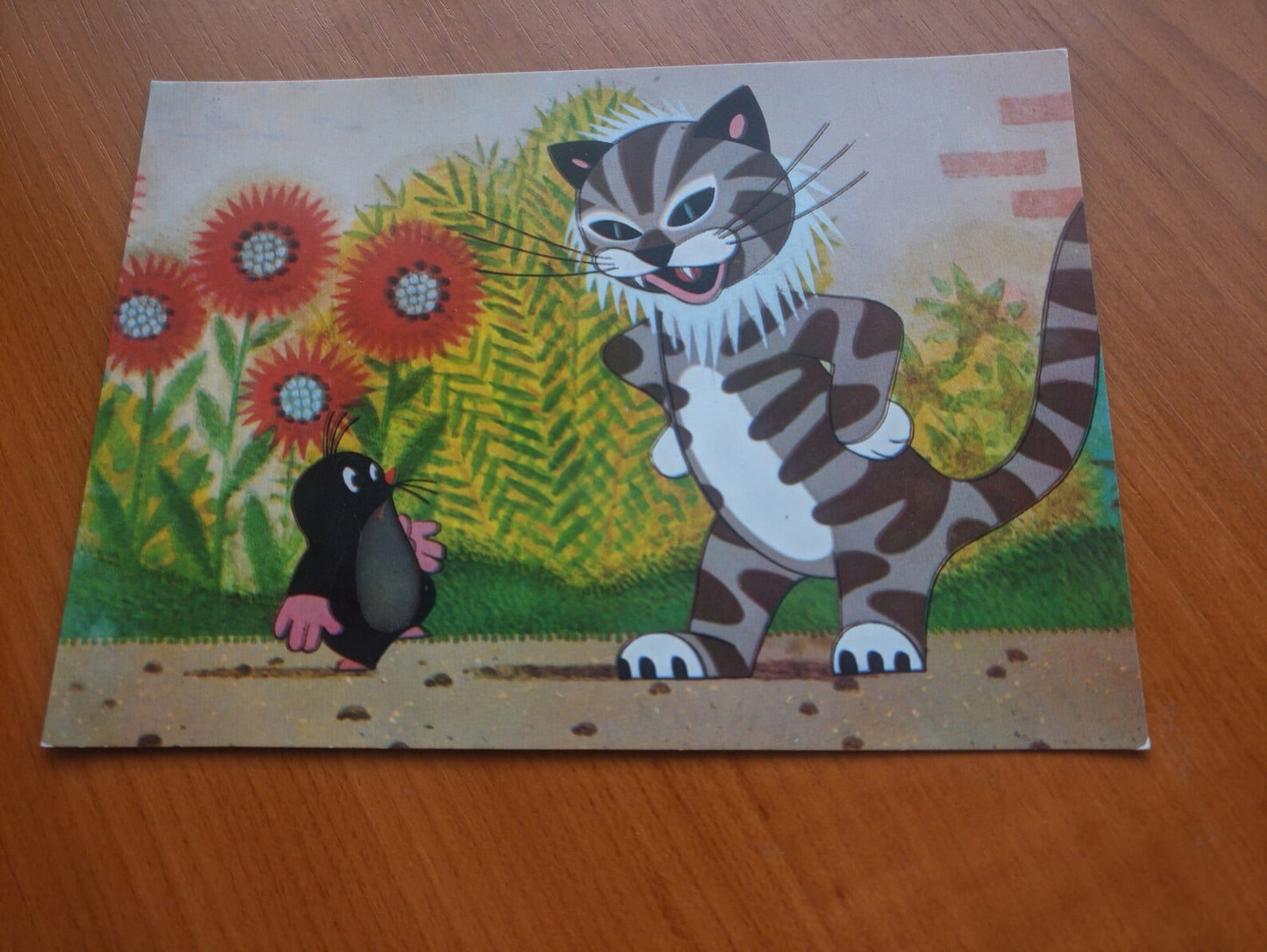 Czechoslovakia Cartoon art postcard - Cat and Mole - Printed in 1980s - unused