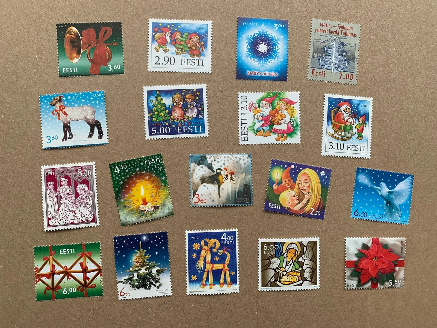 Estonian Christmas stamps from 1990s to 2000s - Collection of 18 vintage unused postage stamps - MNH Estonian Xmas stamps