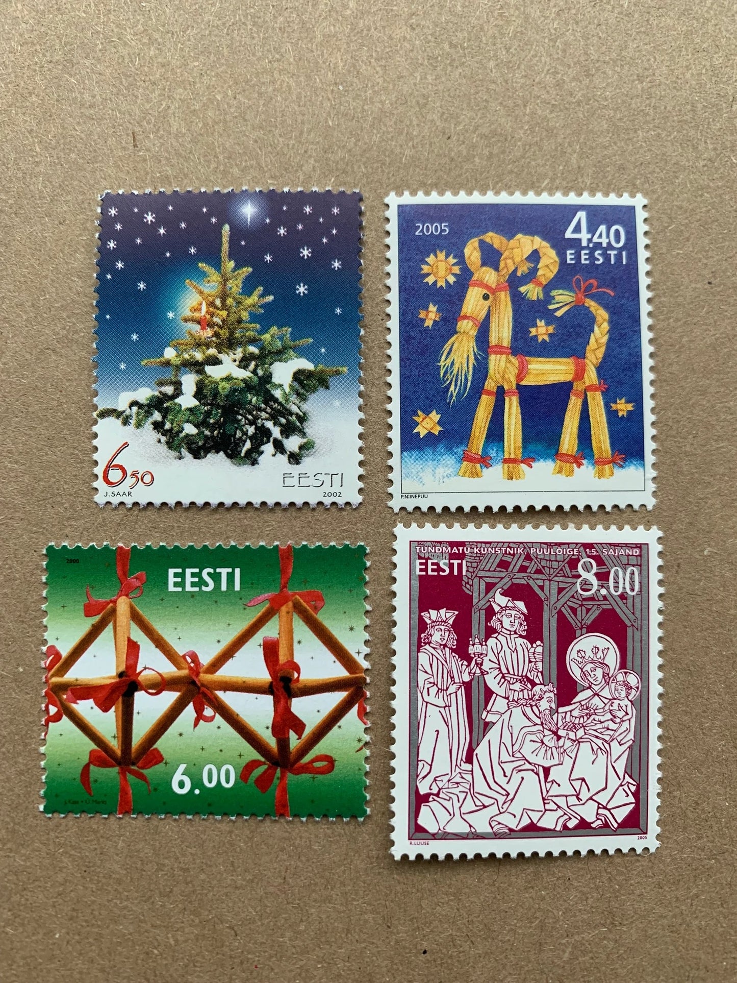 Estonian Christmas stamps from 1990s to 2000s - Collection of 18 vintage unused postage stamps - MNH Estonian Xmas stamps