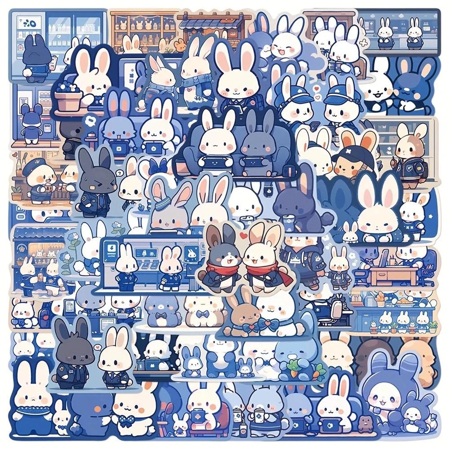 50 pcs Vintage Blue colour Stickers - Deco Paper Ephemera