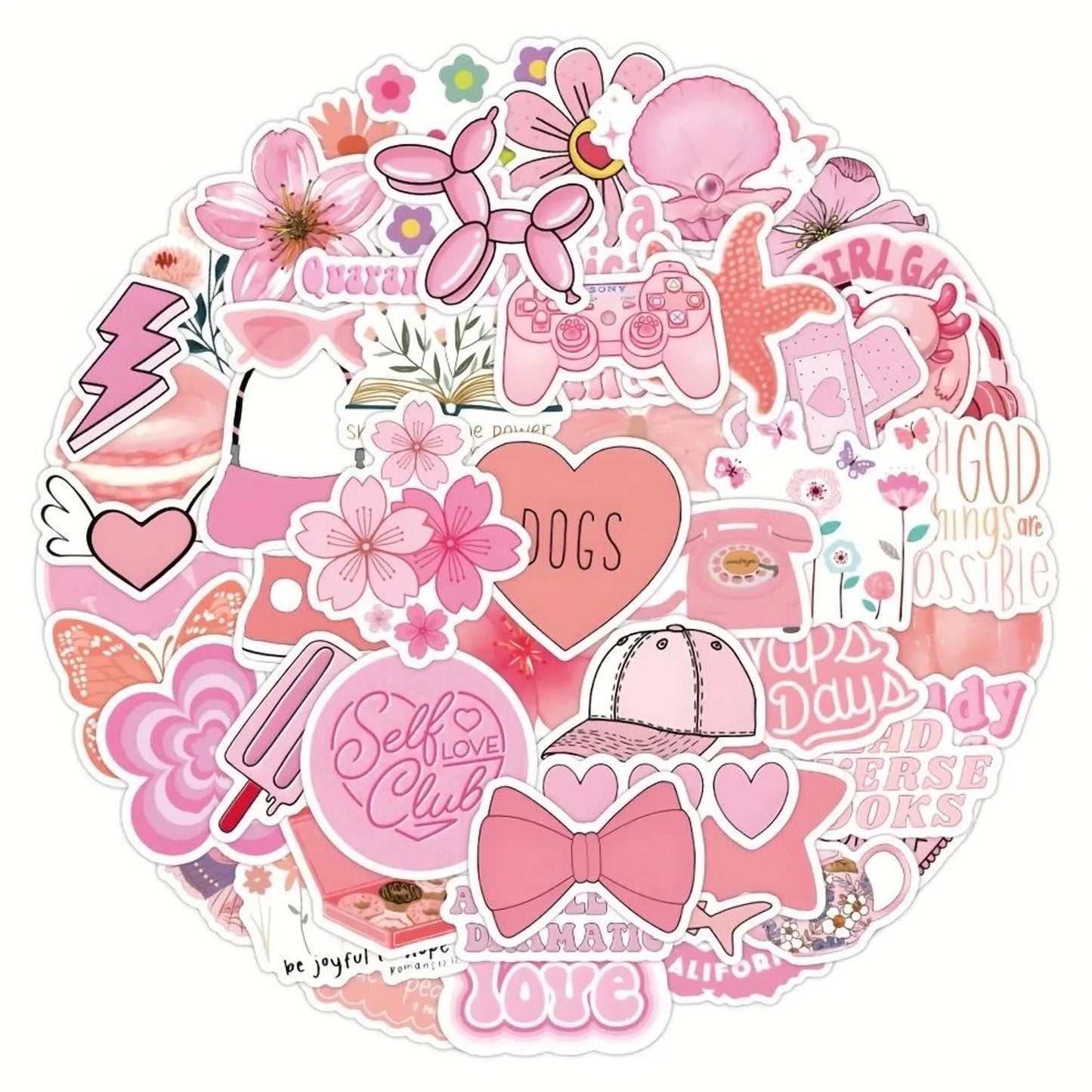 50 pcs Vintage Pink colour Stickers - Deco Paper Ephemera