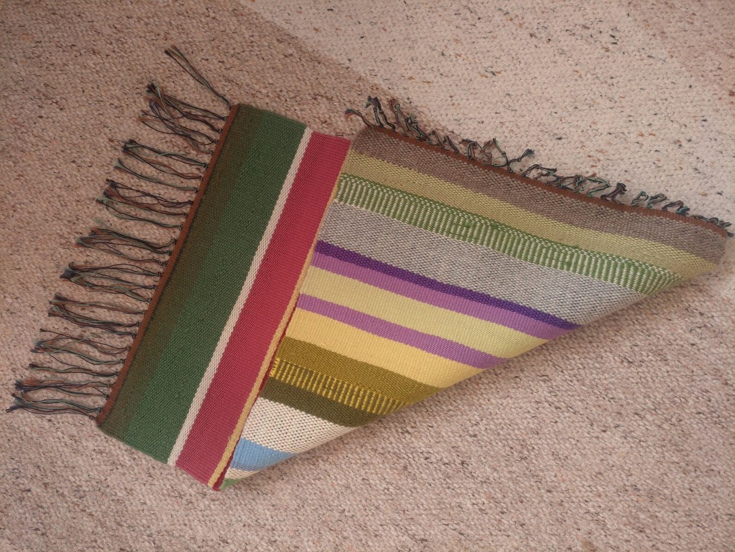 Handmade Vintage Tablecloth - Hand Woven Wool Mat - 1970s Folk Art - Wall Hanging Rug - Woven Textile - Table Cover - Soviet-time Home Decor