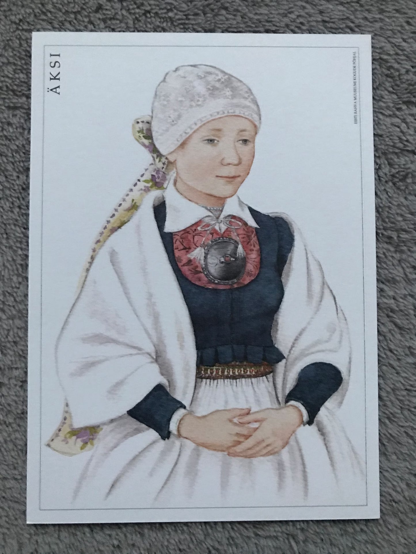 Estonian art postcard - Estonian Folk dress - ÄKSI area National costume - Artist Mari Kaarma - 2003 - unused