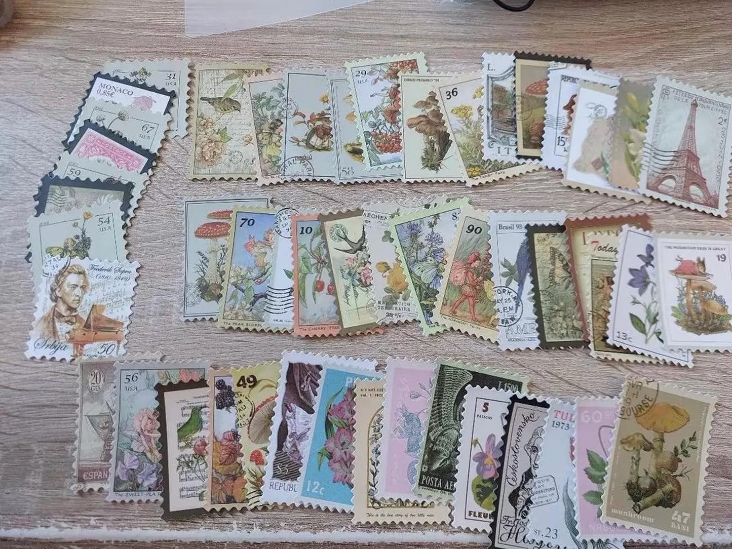 50 pcs Vintage Fairy Woodland Mushroom Forest Stamp-style Stickers - Deco Paper Ephemera