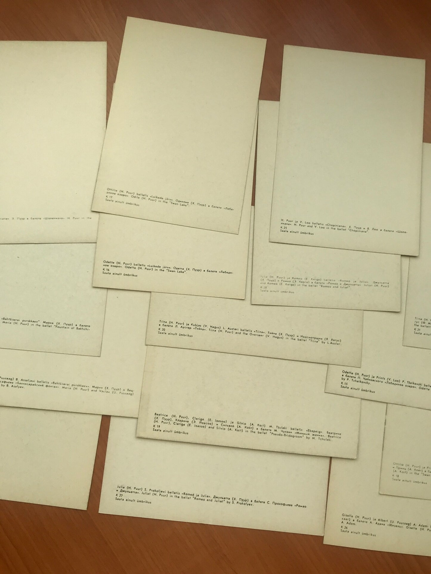 Set of 15 postcards - Estonian Ballet - Prints about Estonian ballet dancer Helmi Puur - Printed in USSR - 1979 - unused