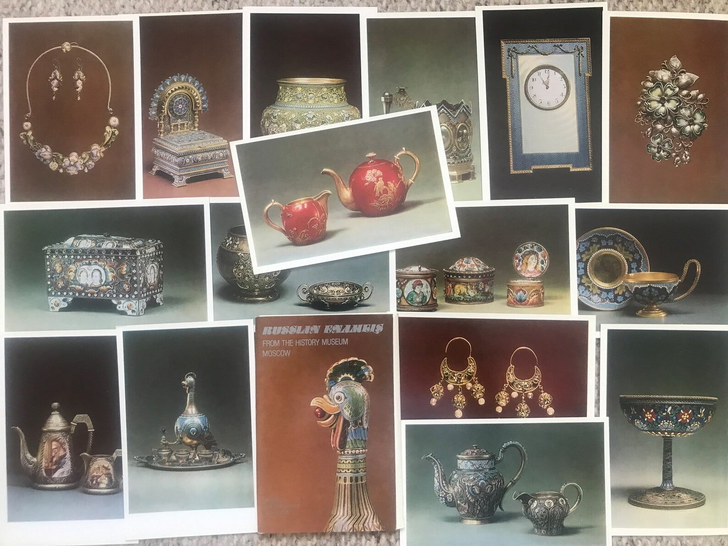 Set of 16 Vintage USSR collectible cards - RUSSIAN ENAMELS FROM THE HISTORY MUSEUM MOSCOW - 1982 - unused