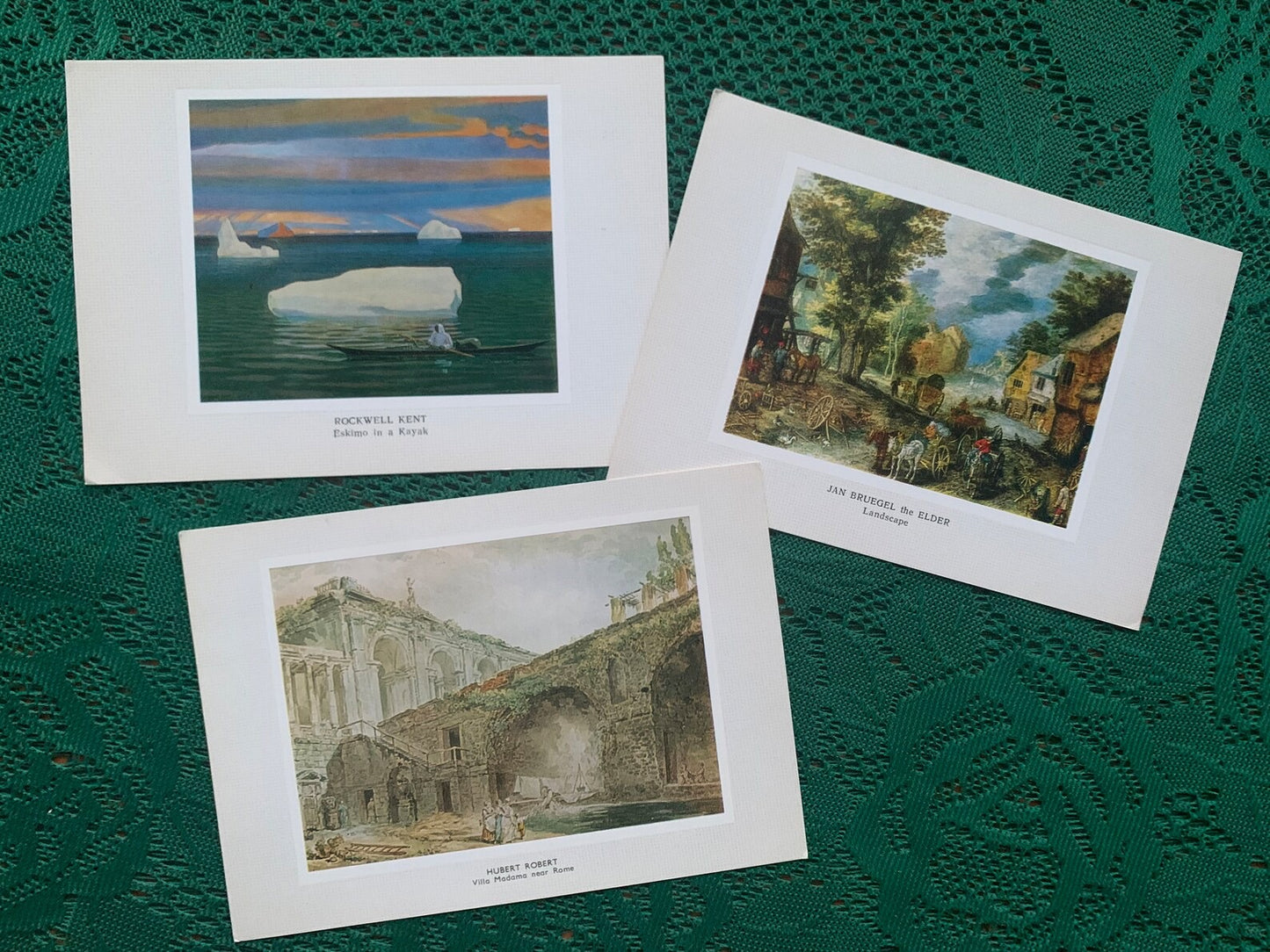 Soviet art postcards - Hubert Robert - Jan Bruegel the Elder - Rockwell Kent - Eskimo in a Kayak - Printed in USSR - collectible cards - 1980s - unused