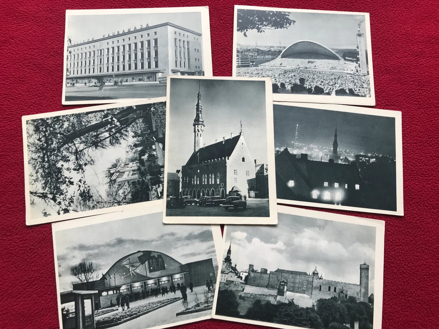 Vintage set of 7 black and white postcards - Soviet Estonian postcards - Tallinn view cards - Old prints - Collectible - 1960s - USSR - unused