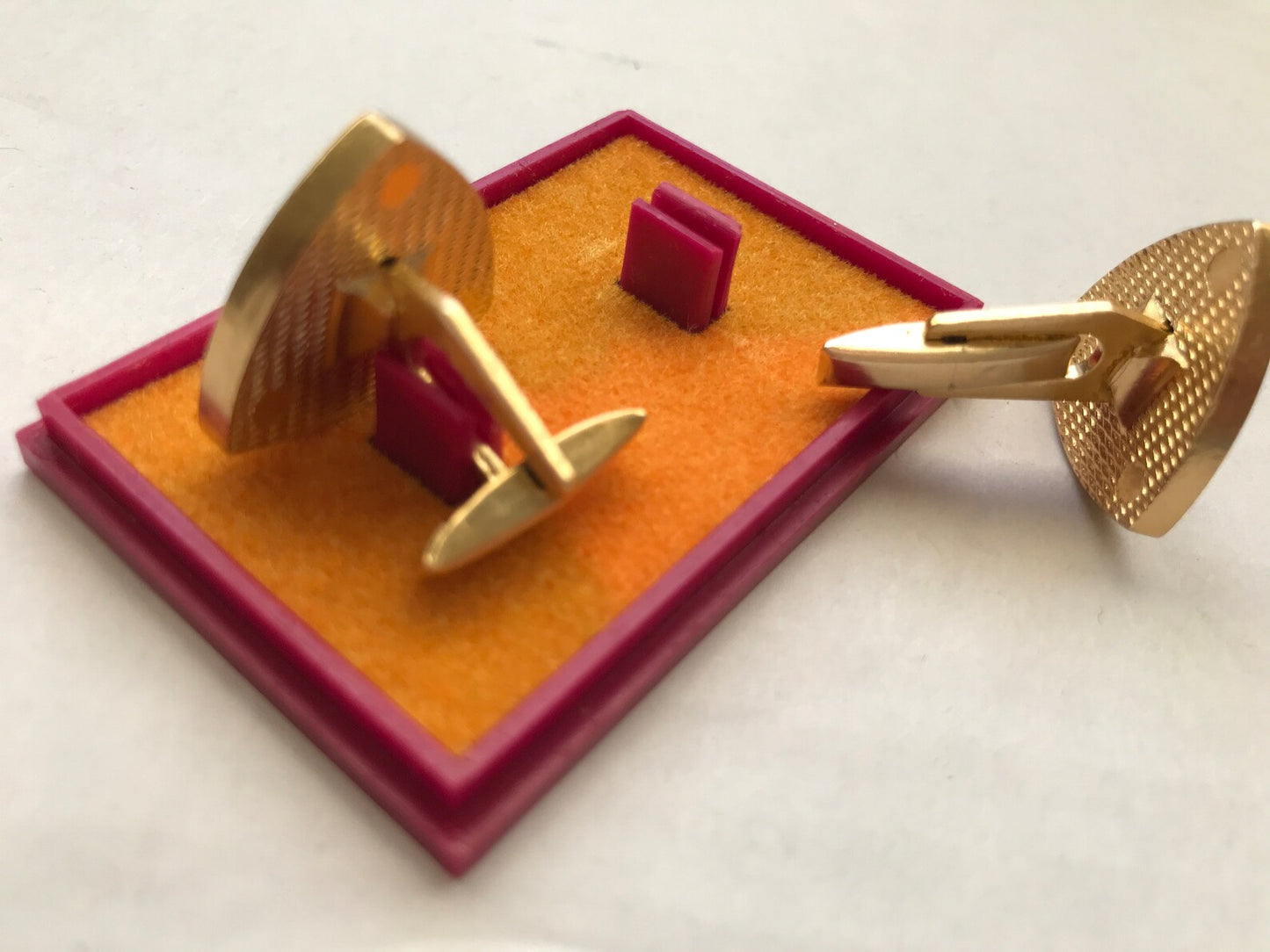 Vintage Soviet time golden cuff links in original gift box - Mens vintage jewellery from 70s - Made in USSR accessories