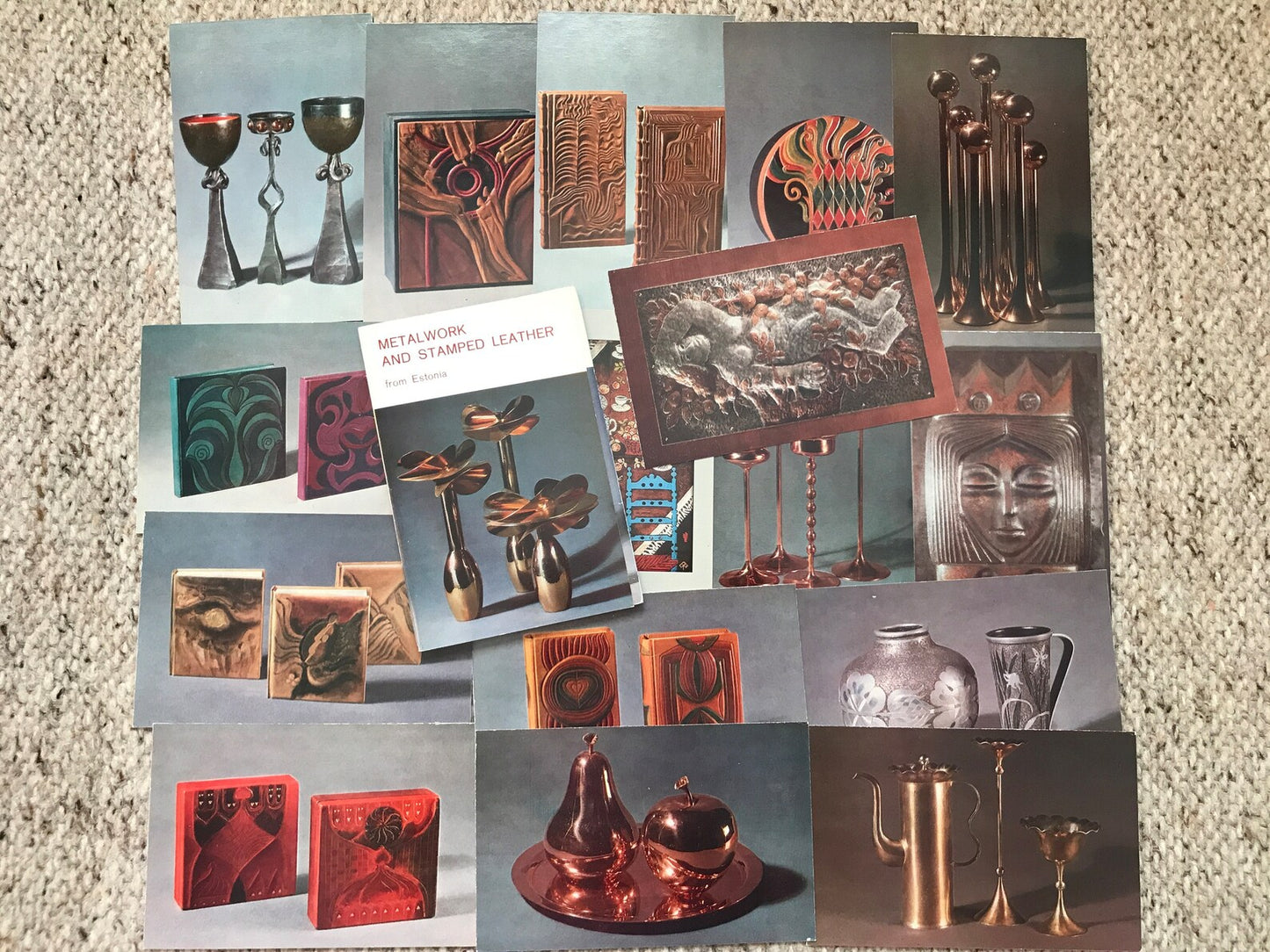 Set of 16 Vintage USSR collectible cards - Metalwork and Stamped Leather from Estonia - 1978 - unused