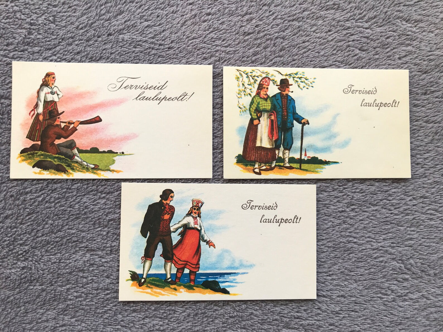 Set of 3 Estonian art postcard - Greetings from Song Festival - Reproduction from old cards - 1990 - unused