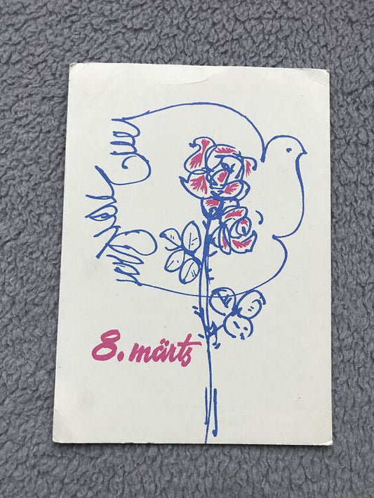 Soviet art postcard - 8 March Women's Day Greeting Card - Artist A.Jõers - Estonia USSR - 1968 - unused
