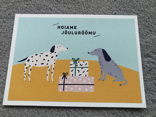 Estonian art postcard - New Year Christmas Greeting card with dogs - Artist unknown - 2000s - unused