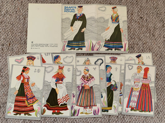 Vintage set of 12 Estonian art postcards - Artist V.Tolli - Women in Estonian Folk costumes - 1973 - unused