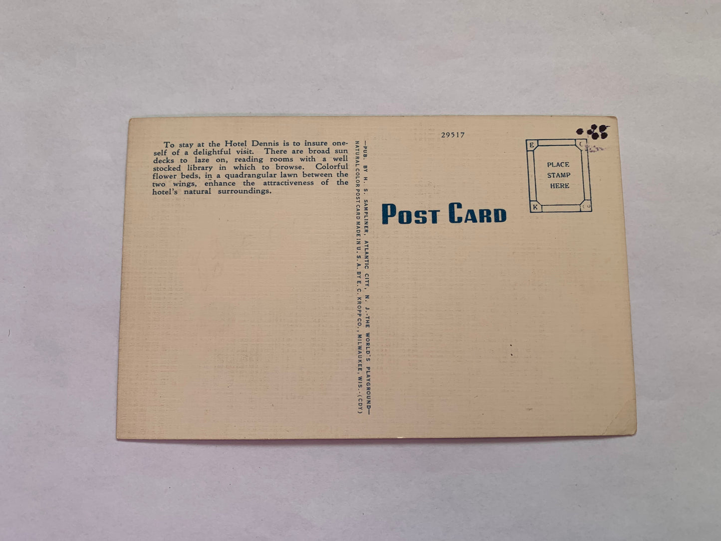 Old postcard - Antique postcard - Hotel Dennis - Atlantic City - New Jersey - USA - Carte Postale - early 1900s - Unused
