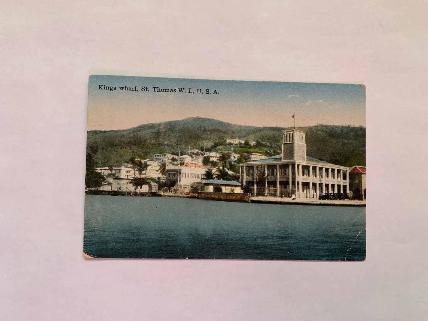Old postcard - Antique postcard - St. Thomas Virgin Island - USA - Kings Wharf River - Buildings Hill View - Carte Postale - early 1900s - Unused
