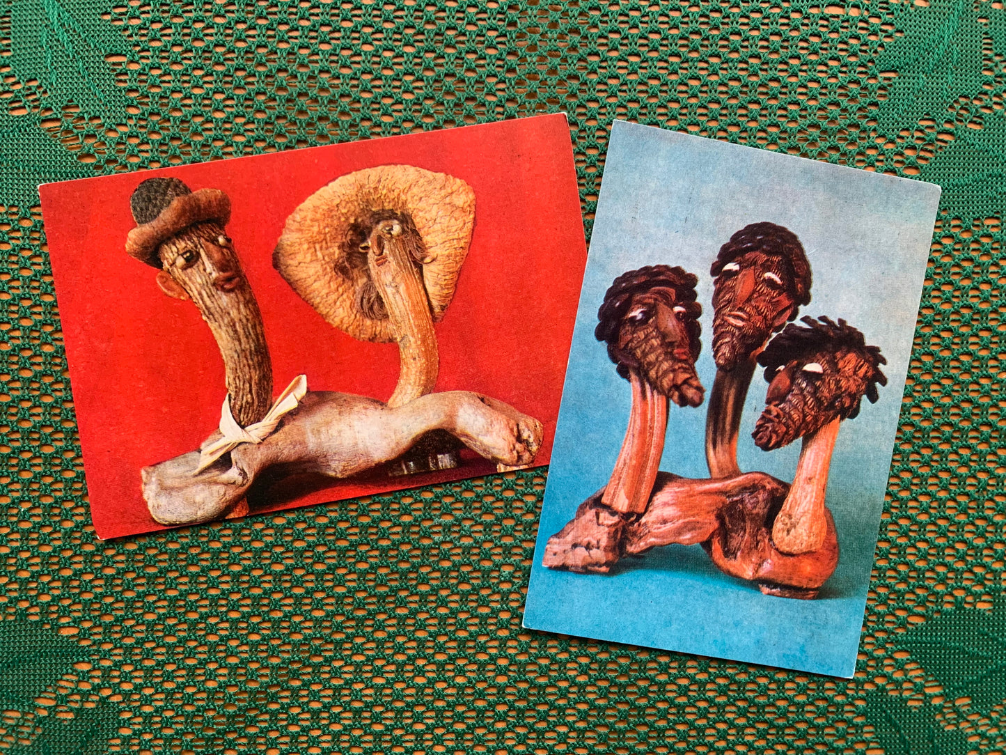 Soviet Russian art postcards - Handmade Figures from natural material - Artist Anna Chkhikvadze - Georgia Postcards - Printed in USSR - 1971 - unused