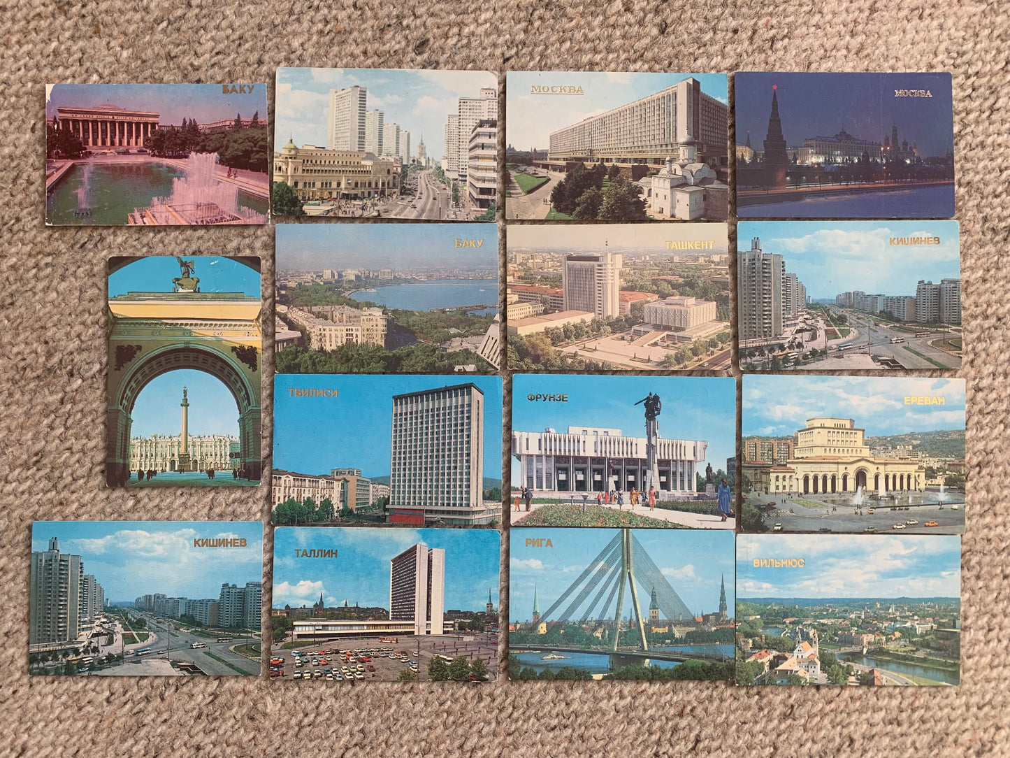 Set of 15 Soviet-time pocket calendars from years 1984-1987 - Cities in the USSR