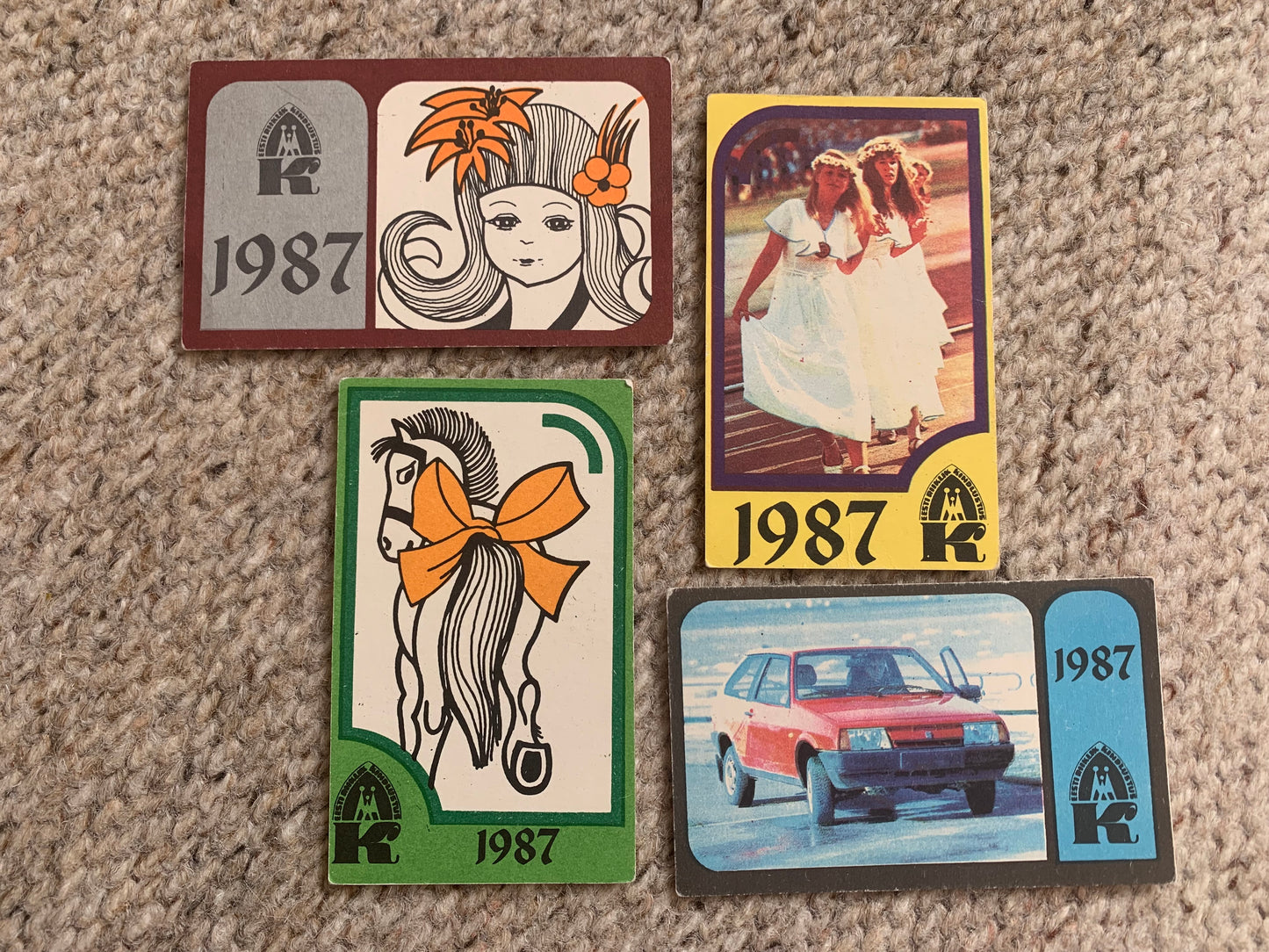 Set of 4 Estonian Soviet-time pocket calendars - Insurance advertisement pocket calendars for the year 1987