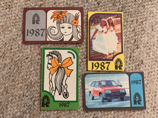 Set of 4 Estonian Soviet-time pocket calendars - Insurance advertisement pocket calendars for the year 1987