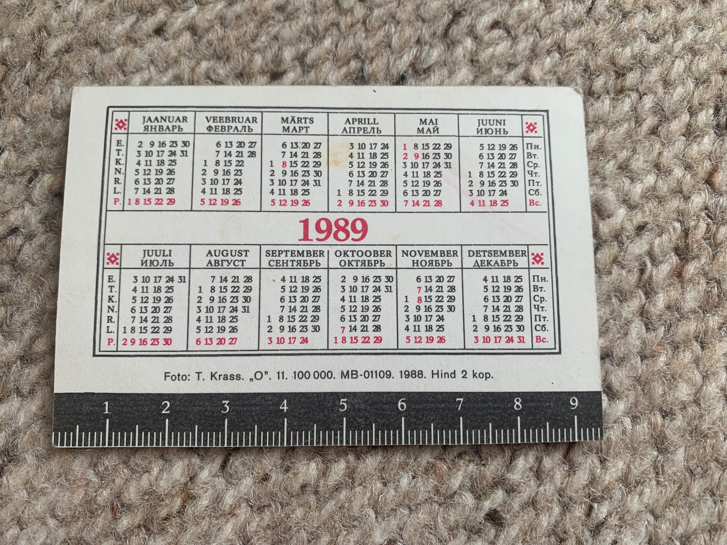 Estonian Soviet-time pocket calendar for the year 1989 - Tallinn Airport
